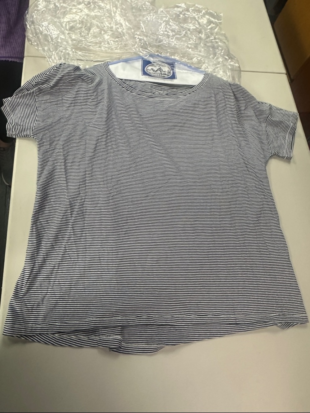 Eileen Fisher Navy & White Striped Short-Sleeve Tee